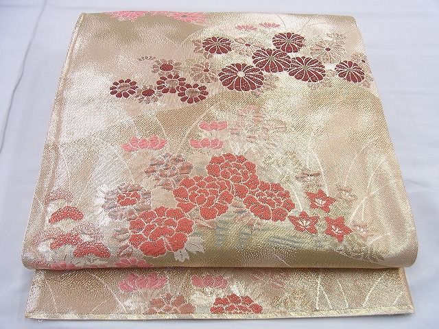 平和屋着物◎佐賀錦 六通柄袋帯 唐織 菊牡丹文 九百錦 金糸 逸品 BAAG0588jm