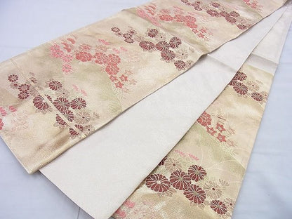 平和屋着物◎佐賀錦 六通柄袋帯 唐織 菊牡丹文 九百錦 金糸 逸品 BAAG0588jm