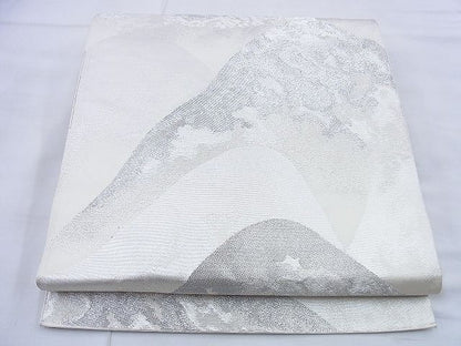 平和屋着物◎六通柄袋帯 重ね山文様 銀糸 逸品 BAAG0573jm