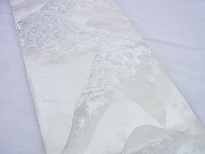 平和屋着物◎六通柄袋帯 重ね山文様 銀糸 逸品 BAAG0573jm
