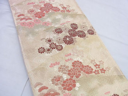 平和屋着物◎佐賀錦 六通柄袋帯 唐織 菊牡丹文 九百錦 金糸 逸品 BAAG0588jm
