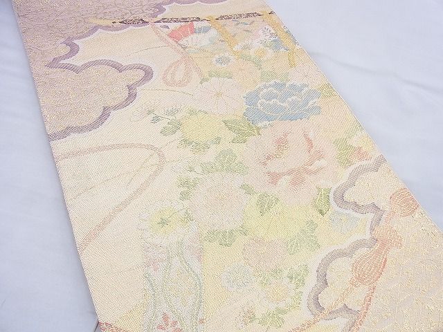 平和屋着物◎六通柄袋帯 几帳花文 金糸 逸品 BAAG0578jm