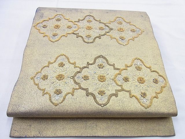 平和屋着物◎太鼓柄袋帯 刺繍 宝相華 金糸 逸品 BAAG0594jm
