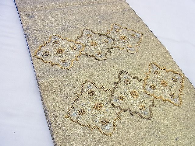 平和屋着物◎太鼓柄袋帯 刺繍 宝相華 金糸 逸品 BAAG0594jm