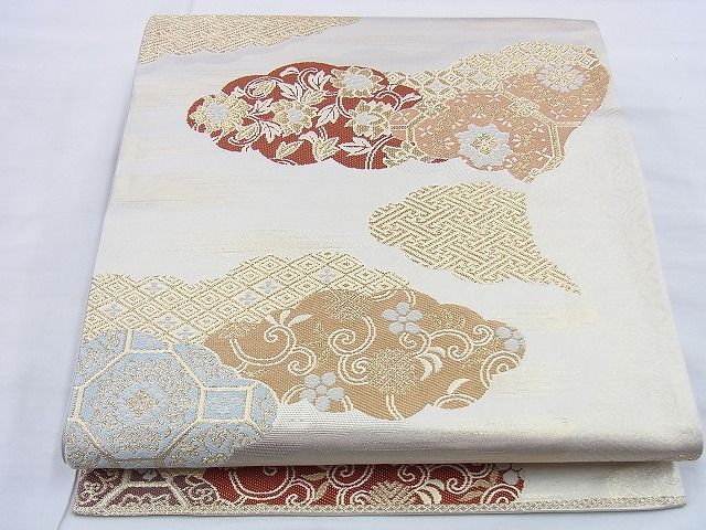 平和屋着物◎六通柄袋帯 唐織 雲取有職文 金糸 逸品 BAAG5813jm