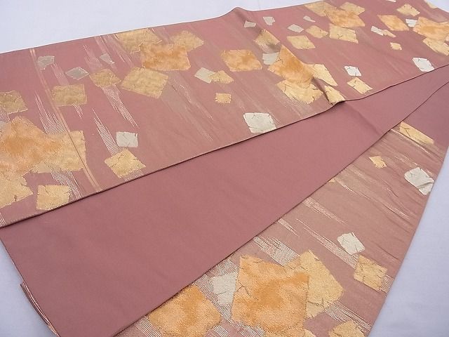平和屋着物◎六通柄袋帯 破れ色紙文 金糸 逸品 BAAG1690cm