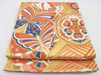 平和屋着物◎六通柄袋帯 唐織 正倉院舞蝶文 金糸 逸品 BAAG0096if