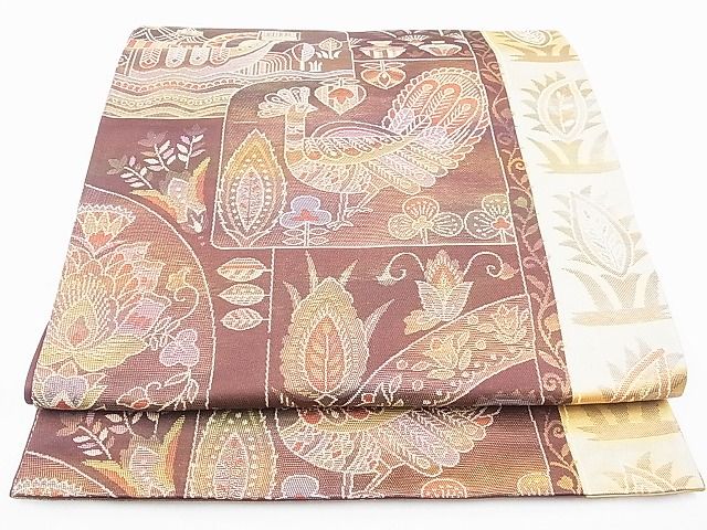 平和屋着物◎六通柄袋帯 孔雀更紗花文 金糸 逸品 BAAG0124if