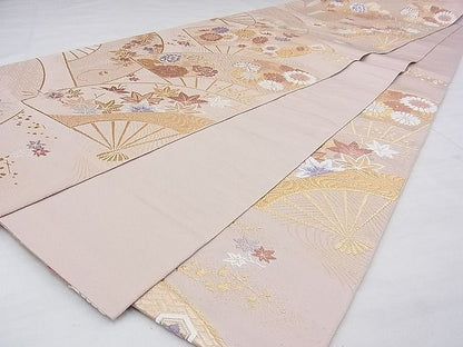 平和屋着物◎六通柄 本袋帯 唐織 扇面吉祥花文 金糸 逸品 BAAG0145if