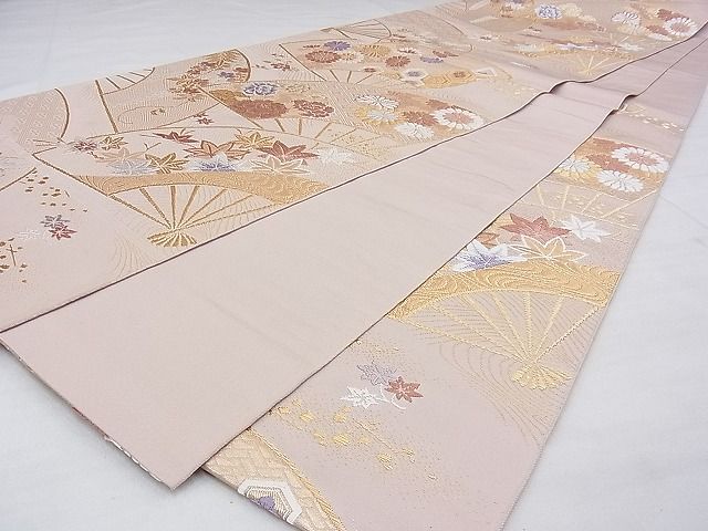 平和屋着物◎六通柄 本袋帯 唐織 扇面吉祥花文 金糸 逸品 BAAG0145if