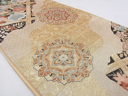 平和屋着物◎六通柄袋帯 正倉院道長文様 金糸 逸品 BAAG0153if