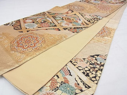 平和屋着物◎六通柄袋帯 正倉院道長文様 金糸 逸品 BAAG0153if