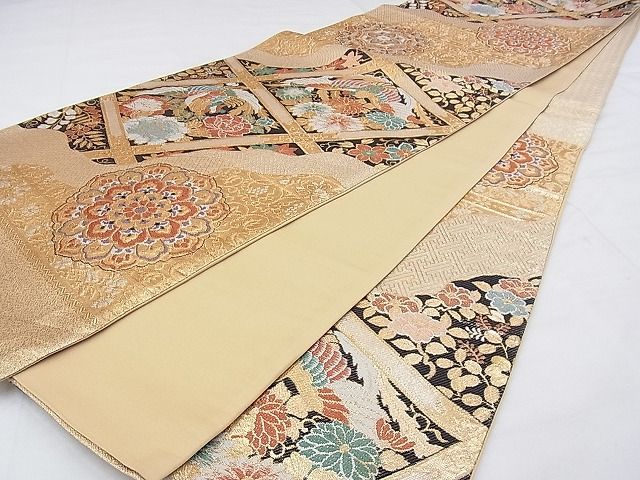 平和屋着物◎六通柄袋帯 正倉院道長文様 金糸 逸品 BAAG0153if