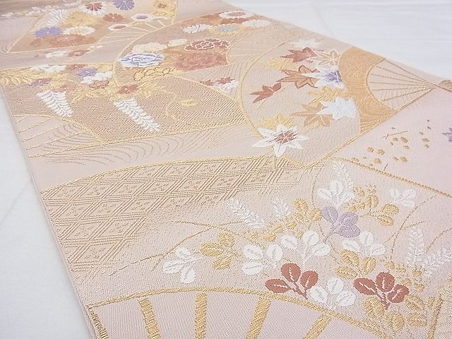 平和屋着物◎六通柄 本袋帯 唐織 扇面吉祥花文 金糸 逸品 BAAG0145if