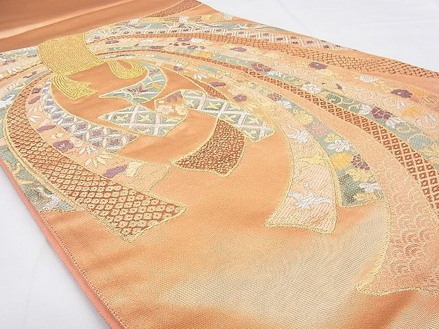 平和屋着物◎太鼓柄袋帯 唐織 束ね熨斗慶長文 金銀糸 逸品 BAAG0161if