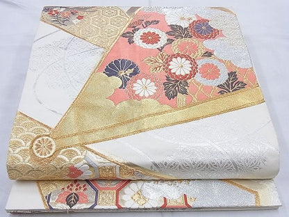 平和屋着物◎六通柄袋帯 唐織 桧扇吉祥花文 金銀糸 逸品 BAAG3342xa