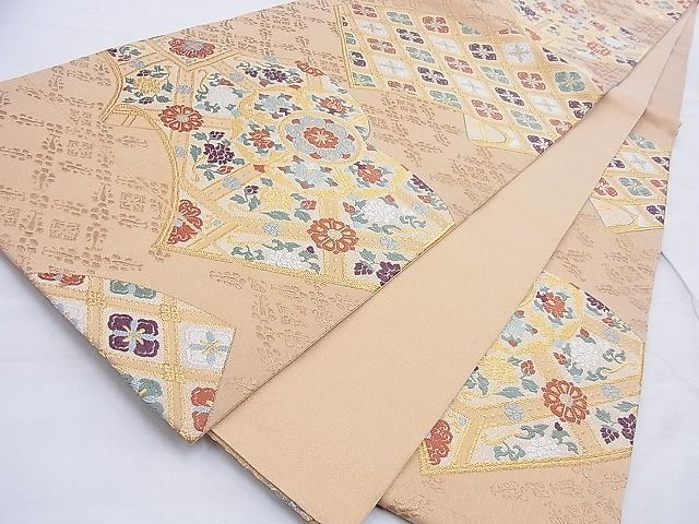 平和屋着物◎六通柄袋帯 唐織 流速冊子花文 金糸 逸品 BAAG3347xa