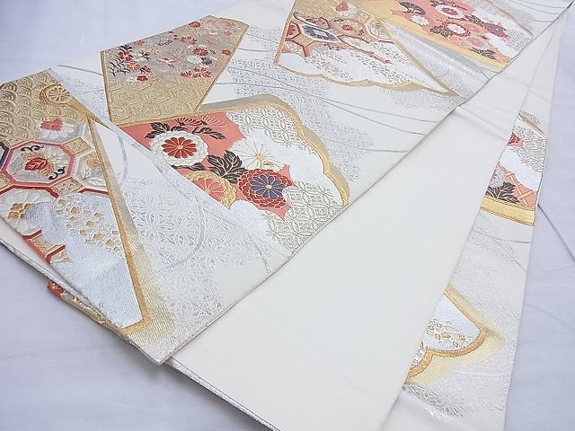 平和屋着物◎六通柄袋帯 唐織 桧扇吉祥花文 金銀糸 逸品 BAAG3342xa