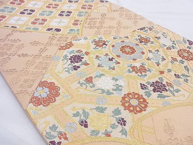 平和屋着物◎六通柄袋帯 唐織 流速冊子花文 金糸 逸品 BAAG3347xa