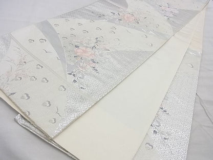 平和屋着物◎六通柄袋帯 唐織 孔雀花文 九百錦 オパール箔 逸品 BAAG3387xa