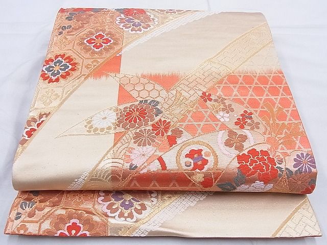 平和屋着物◎六通柄袋帯 唐織 笹竹慶長文 金糸 逸品 BAAG3371xa