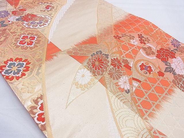 平和屋着物◎六通柄袋帯 唐織 笹竹慶長文 金糸 逸品 BAAG3371xa