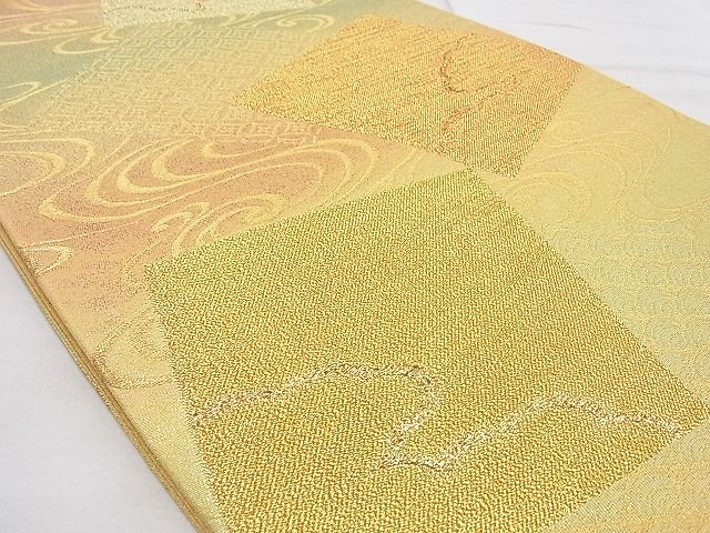 平和屋着物◎六通柄袋帯 色紙流し 金糸 逸品 BAAG3391xa