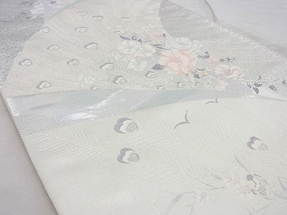 平和屋着物◎六通柄袋帯 唐織 孔雀花文 九百錦 オパール箔 逸品 BAAG3387xa