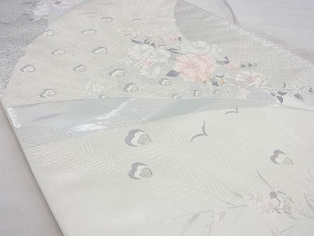 平和屋着物◎六通柄袋帯 唐織 孔雀花文 九百錦 オパール箔 逸品 BAAG3387xa
