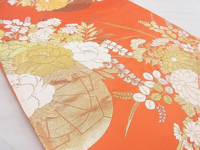 平和屋着物◎六通柄袋帯 唐織 源氏車花文 金銀糸 逸品 BAAG3396xa
