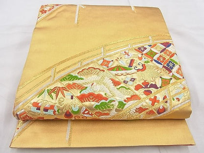 平和屋着物◎佐賀錦 六通柄袋帯 唐織 渡橋吉祥文 金糸 逸品 BAAG6404xa