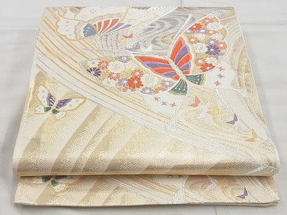 平和屋着物◎六通柄袋帯 唐織 舞蝶花文 金銀糸 逸品 BAAG6413xa