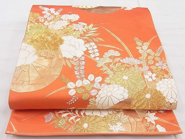 平和屋着物◎六通柄袋帯 唐織 源氏車花文 金銀糸 逸品 BAAG3396xa