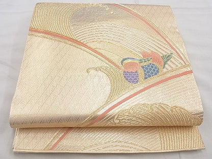 平和屋着物◎六通柄袋帯 唐織 立波鴛鴦文 金糸 逸品 BAAG6403xa