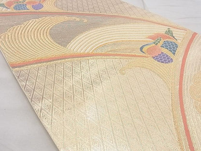 平和屋着物◎六通柄袋帯 唐織 立波鴛鴦文 金糸 逸品 BAAG6403xa
