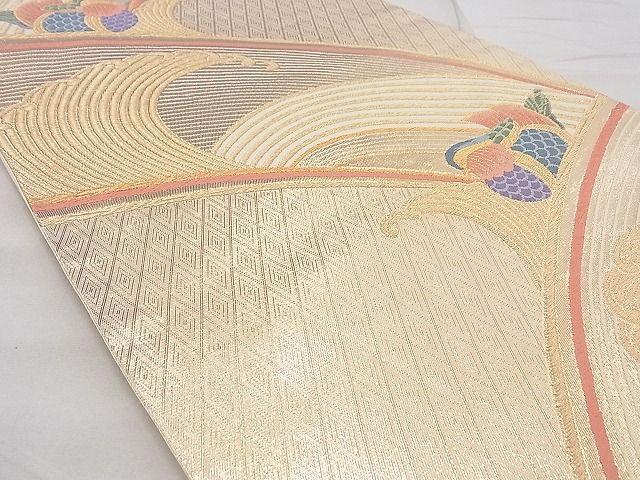 平和屋着物◎六通柄袋帯 唐織 立波鴛鴦文 金糸 逸品 BAAG6403xa