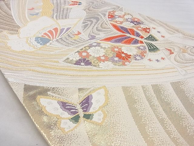 平和屋着物◎六通柄袋帯 唐織 舞蝶花文 金銀糸 逸品 BAAG6413xa