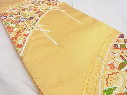 平和屋着物◎佐賀錦 六通柄袋帯 唐織 渡橋吉祥文 金糸 逸品 BAAG6404xa