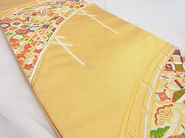 平和屋着物◎佐賀錦 六通柄袋帯 唐織 渡橋吉祥文 金糸 逸品 BAAG6404xa