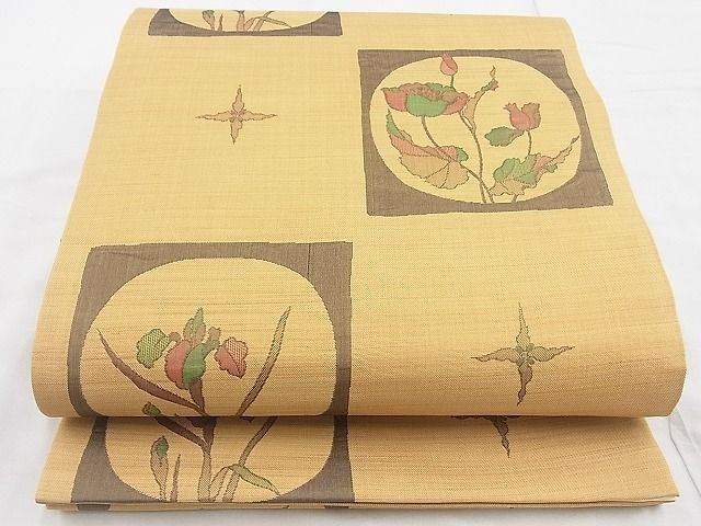 平和屋着物◎六通柄袋帯 市松花丸文 逸品 BAAG3398xa