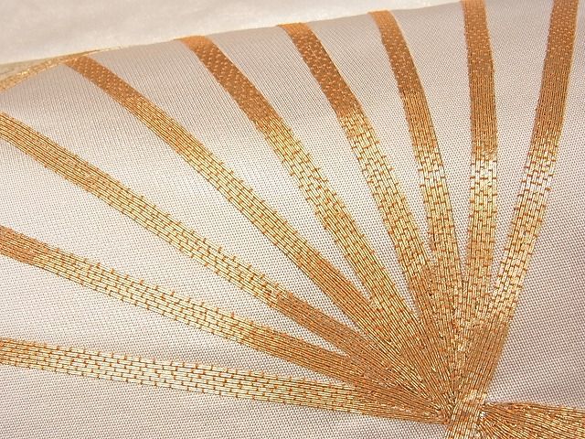 平和屋着物■太鼓柄袋帯 駒刺繍 扇面飛鶴文 金糸 逸品 CAAG0077fb
