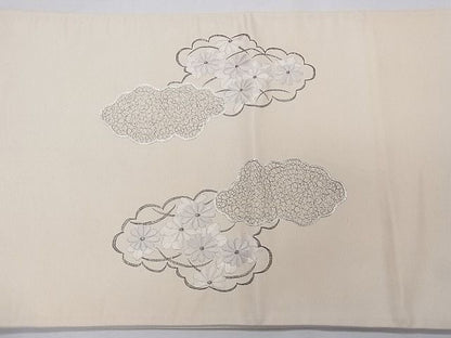 平和屋着物■袋帯 総刺繍 駒刺繍 双鶴雲取り花文 銀糸 逸品 CAAG0097fb