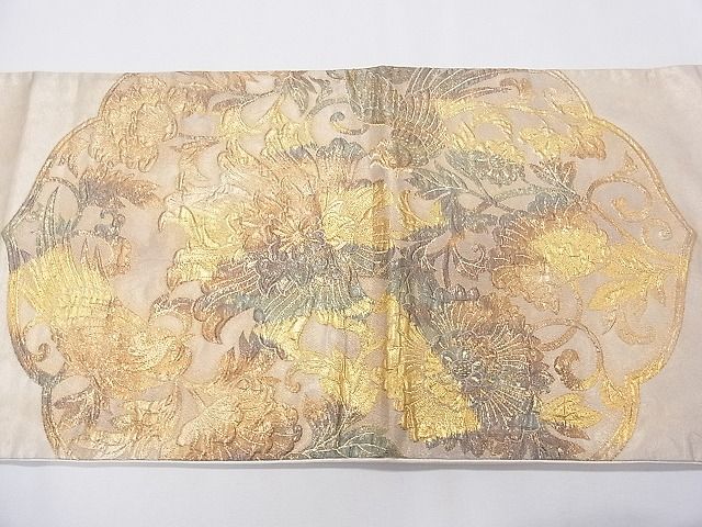 平和屋着物■太鼓柄袋帯 ふくれ織 鳳凰花文 金糸 逸品 CAAG0107fb