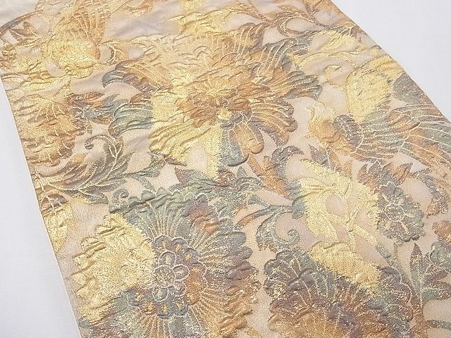 平和屋着物■太鼓柄袋帯 ふくれ織 鳳凰花文 金糸 逸品 CAAG0107fb