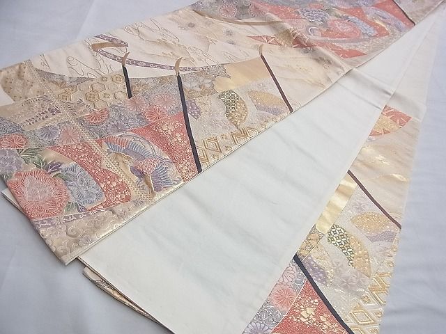 平和屋着物◎六通柄袋帯 唐織 熨斗目格天花扇文 金銀糸 逸品 BAAG4104du