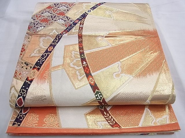 平和屋着物◎六通柄袋帯 唐織 源氏車花文 金糸 逸品 BAAG4100du