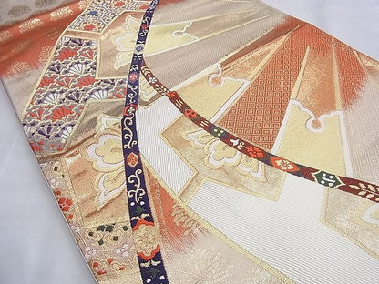 平和屋着物◎六通柄袋帯 唐織 源氏車花文 金糸 逸品 BAAG4100du