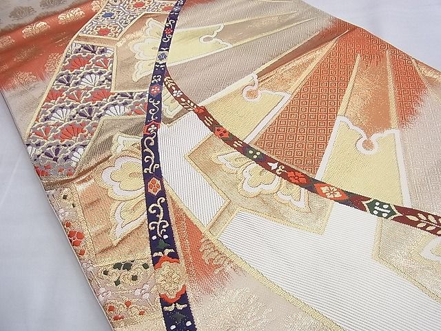 平和屋着物◎六通柄袋帯 唐織 源氏車花文 金糸 逸品 BAAG4100du