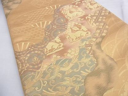 平和屋着物◎六通柄袋帯 名物裂道長文様 金糸 逸品 BAAG4095du