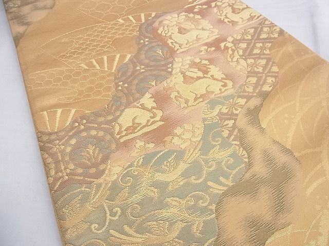 平和屋着物◎六通柄袋帯 名物裂道長文様 金糸 逸品 BAAG4095du